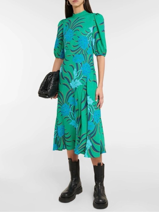 Diane Von Furstenberg Dresses & Skirts - Diane Von Furstenberg Green Midi Dress with Blue Floral Print